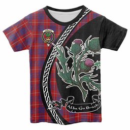 ScotsTee Shop Scottish Hamilton Family Crest Tartan Cotton T-shirt Alba Thistle Inspired