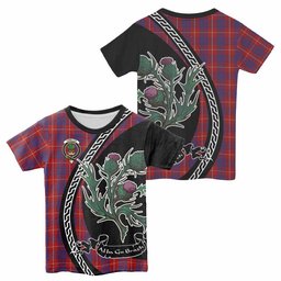 ScotsTee Shop Scottish Hamilton Family Crest Tartan Cotton T-shirt Alba Thistle Inspired