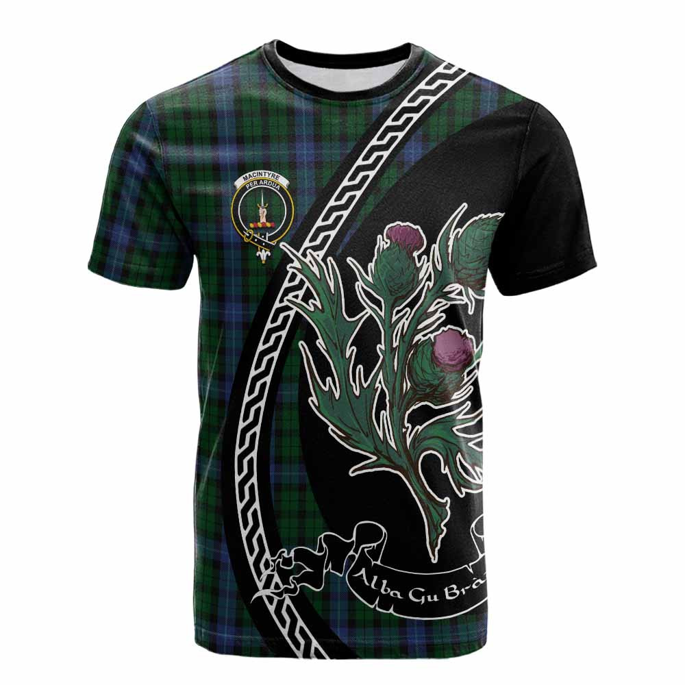 ScotsTee Shop Scottish MacIntyre (McIntyre) Family Crest Tartan Cotton T-shirt Alba Thistle Inspired