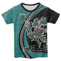 ScotsTee Shop Scottish Irvine Family Crest Tartan Cotton T-shirt Alba Thistle Inspired