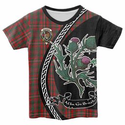 ScotsTee Shop Scottish MacKinnon (McKinnon) Family Crest Tartan Cotton T-shirt Alba Thistle Inspired