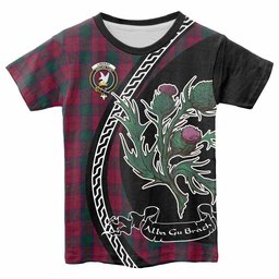 ScotsTee Shop Scottish Lindsay Family Crest Tartan Cotton T-shirt Alba Thistle Inspired