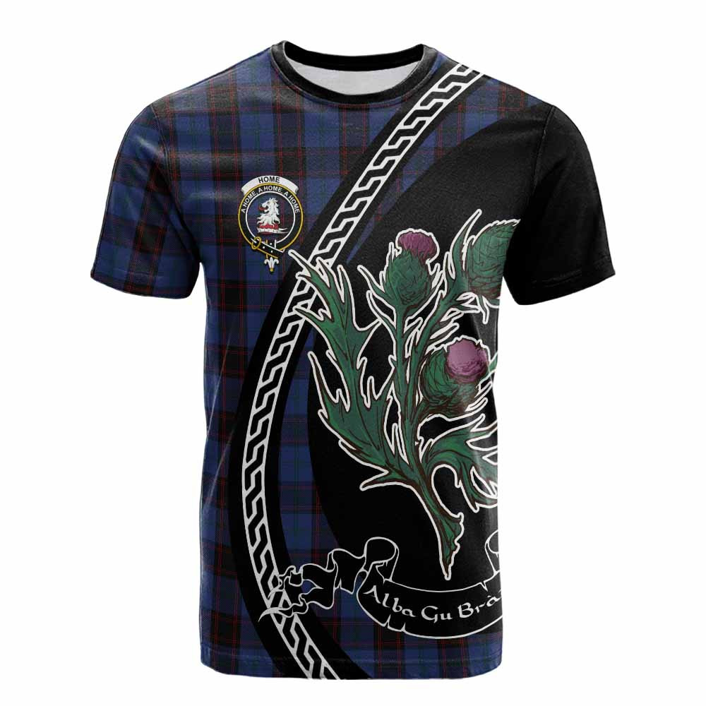 ScotsTee Shop Scottish Home (Hume) Family Crest Tartan Cotton T-shirt Alba Thistle Inspired