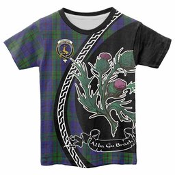 ScotsTee Shop Scottish Strachan Family Crest Tartan Cotton T-shirt Alba Thistle Inspired