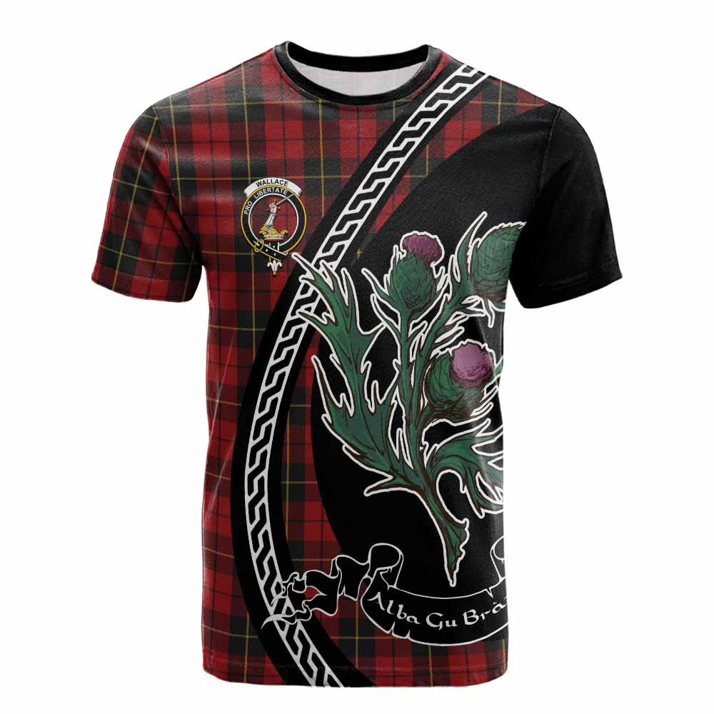 ScotsTee Shop Scottish Wallace Family Crest Tartan Cotton T-shirt Alba Thistle Inspired