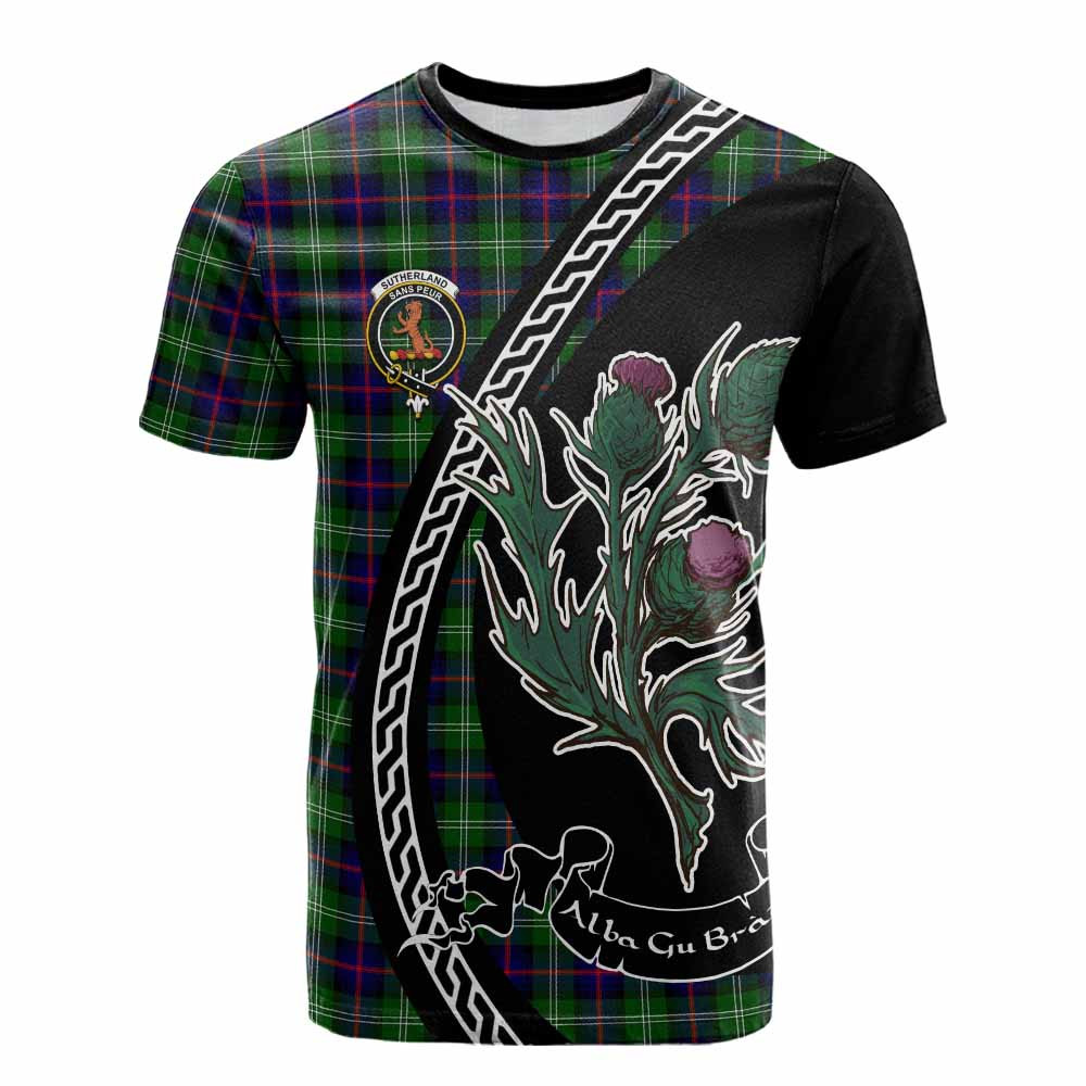 ScotsTee Shop Scottish Sutherland Family Crest Tartan Cotton T-shirt Alba Thistle Inspired