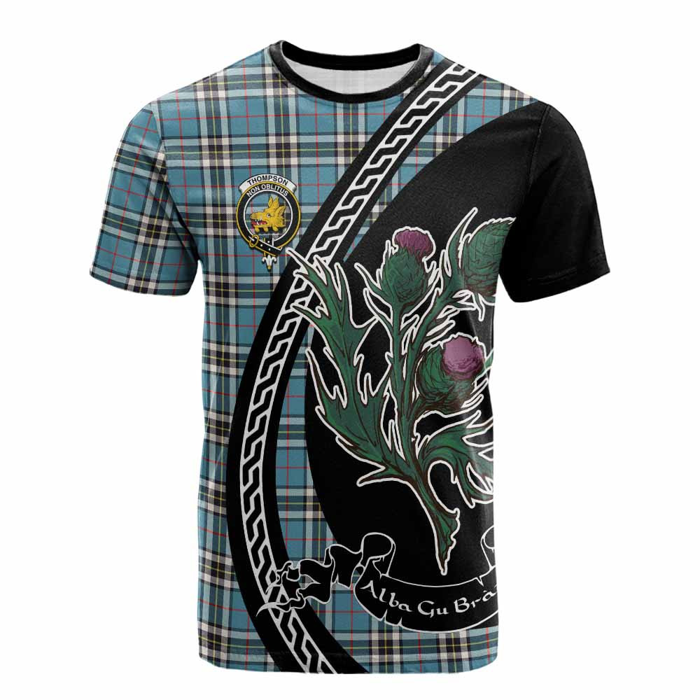 ScotsTee Shop Scottish Thompson (Thomson) Family Crest Tartan Cotton T-shirt Alba Thistle Inspired