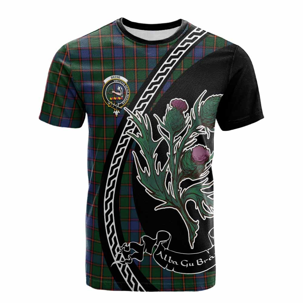 ScotsTee Shop Scottish Skene Family Crest Tartan Cotton T-shirt Alba Thistle Inspired
