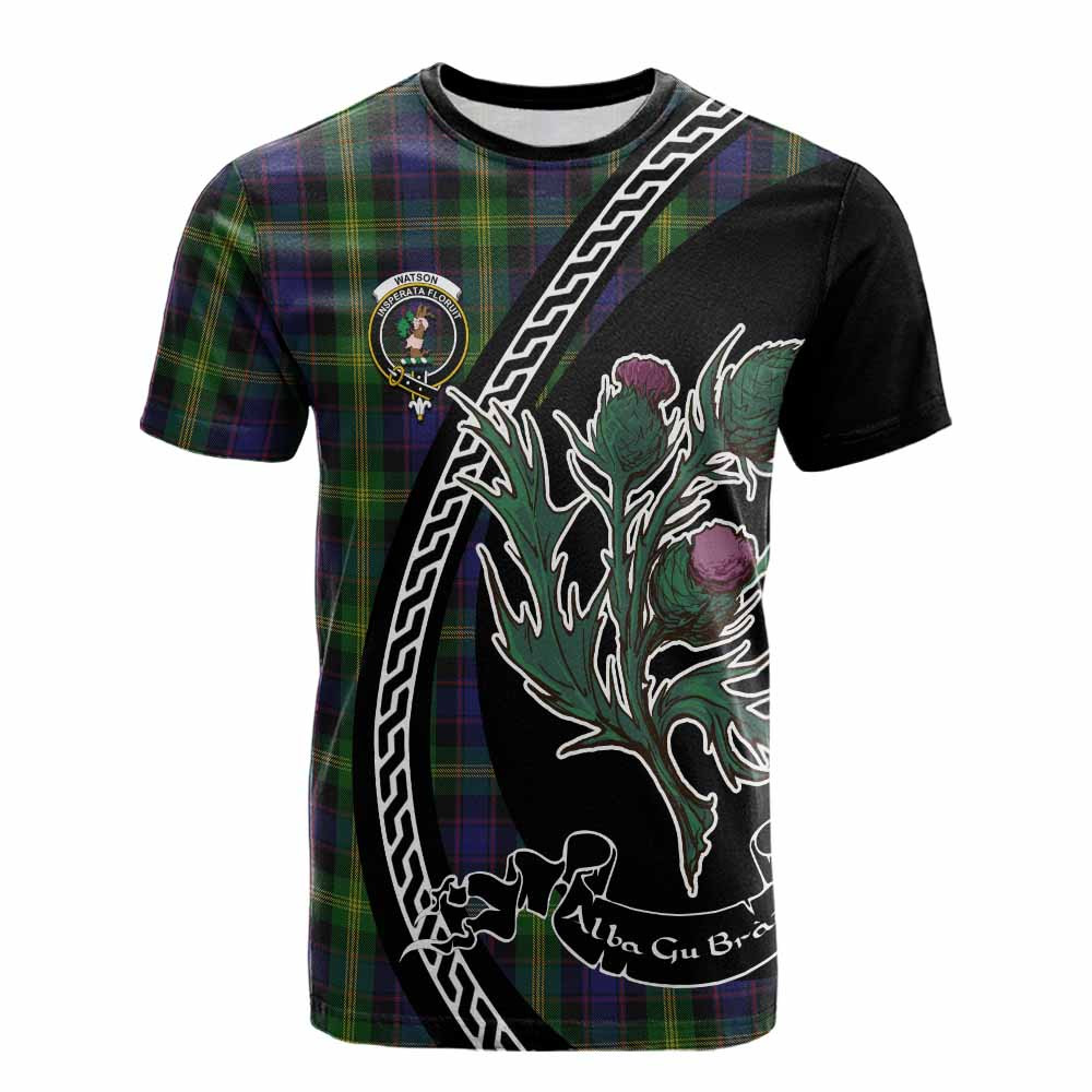 ScotsTee Shop Scottish Watson Family Crest Tartan Cotton T-shirt Alba Thistle Inspired