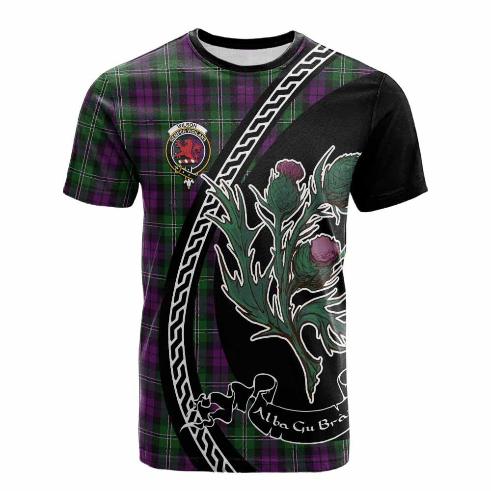 ScotsTee Shop Scottish Wilson Family Crest Tartan Cotton T-shirt Alba Thistle Inspired
