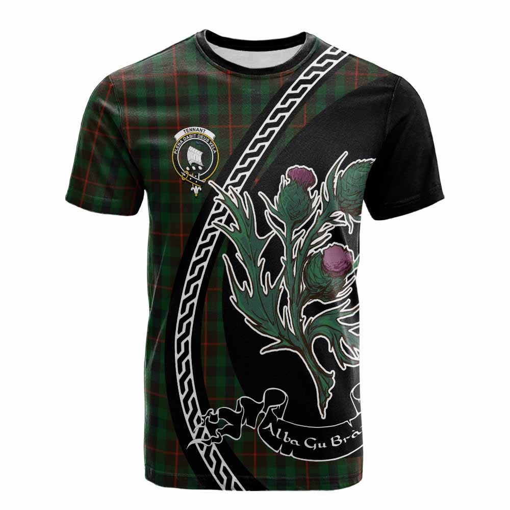 ScotsTee Shop Scottish Tennant Family Crest Tartan Cotton T-shirt Alba Thistle Inspired