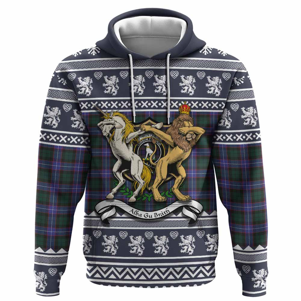 ScotsTee Shop Scottish Hunter (Hunterston) Clan Tartan Crest Christmas Hoodie Coat of Arms Funny Style