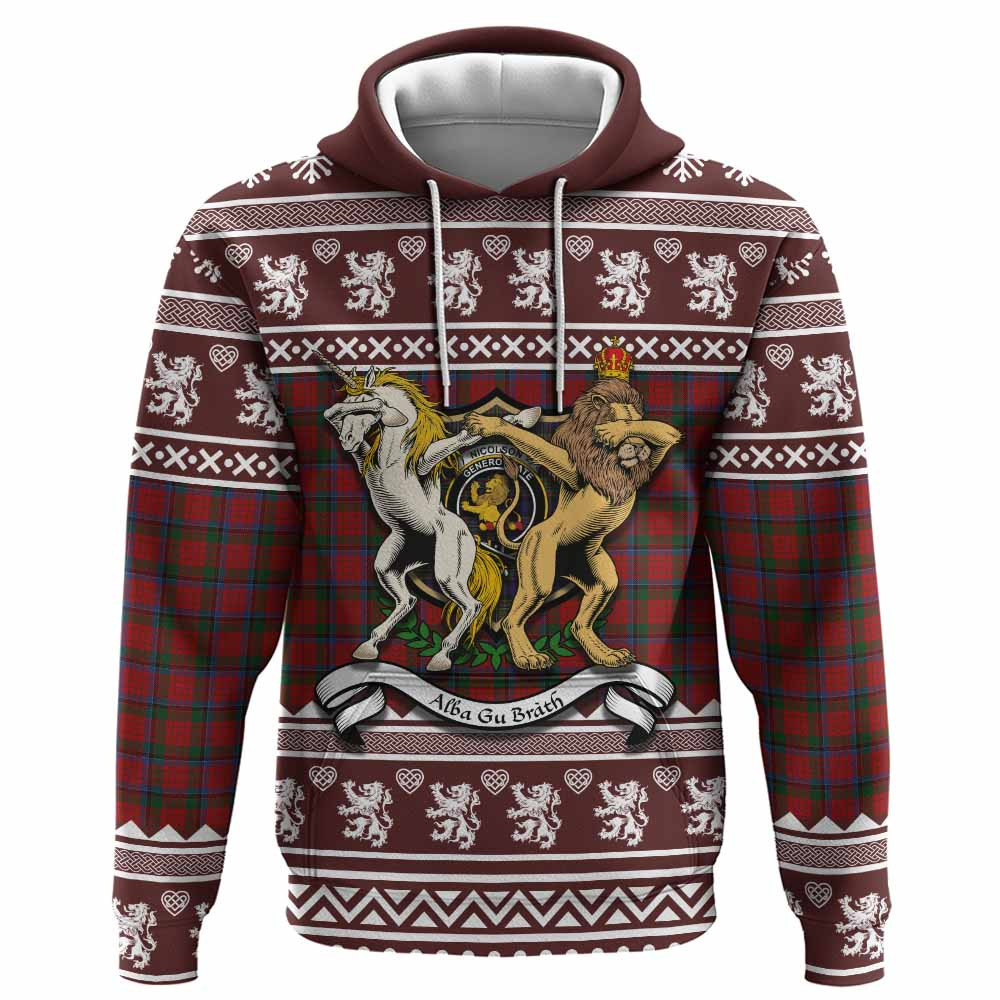 ScotsTee Shop Scottish Nicolson Clan Tartan Crest Christmas Hoodie Coat of Arms Funny Style