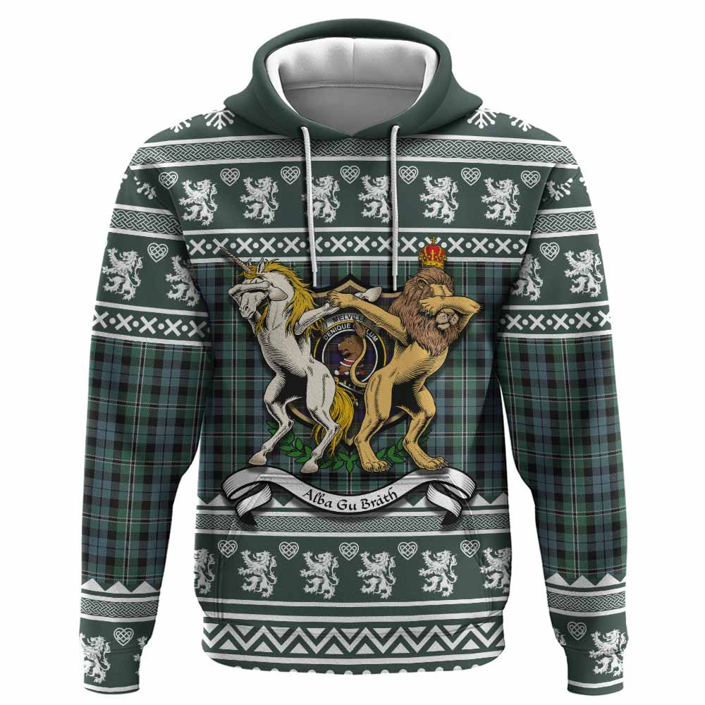 ScotsTee Shop Scottish Melville Clan Tartan Crest Christmas Hoodie Coat of Arms Funny Style