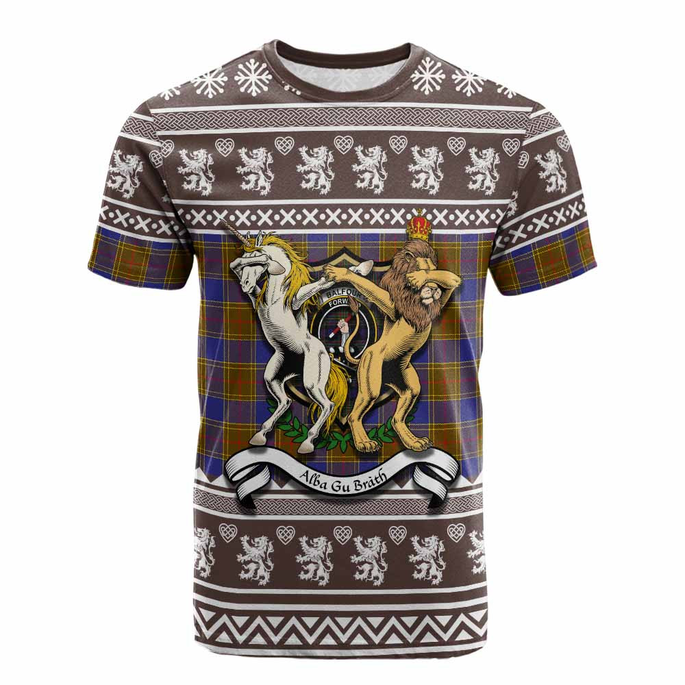 ScotsTee Shop Balfour Clan Tartan Crest Christmas Cotton T-shirt Coat of Arms Funny Style