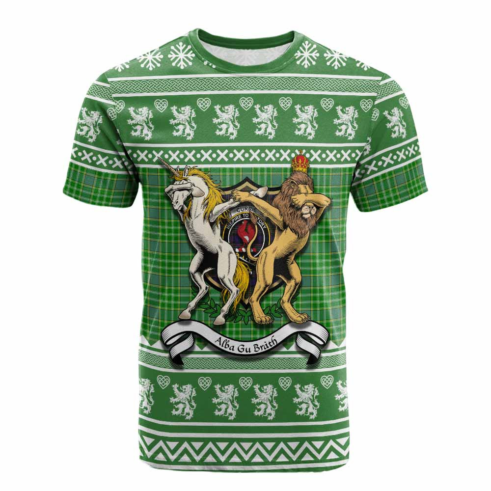 ScotsTee Shop Currie Clan Tartan Crest Christmas Cotton T-shirt Coat of Arms Funny Style