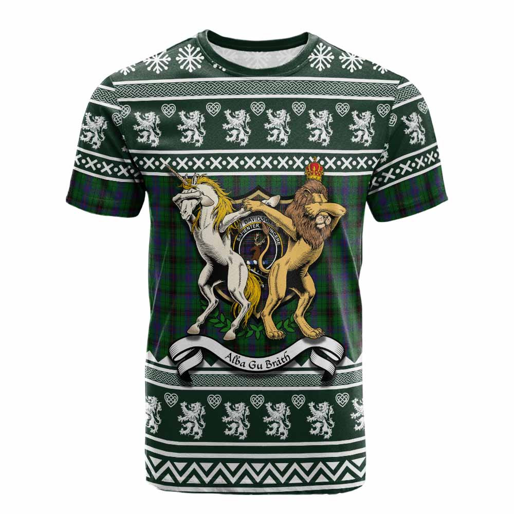 ScotsTee Shop Davidson Clan Tartan Crest Christmas Cotton T-shirt Coat of Arms Funny Style