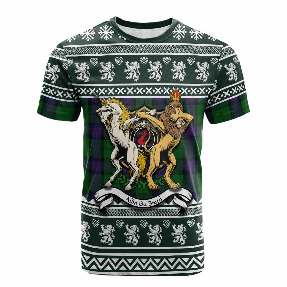 ScotsTee Shop Armstrong Clan Tartan Crest Christmas Cotton T-shirt Coat of Arms Funny Style