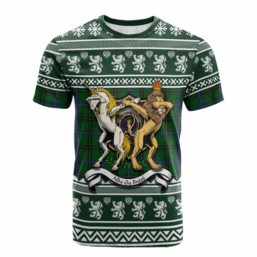 ScotsTee Shop Henderson Clan Tartan Crest Christmas Cotton T-shirt Coat of Arms Funny Style