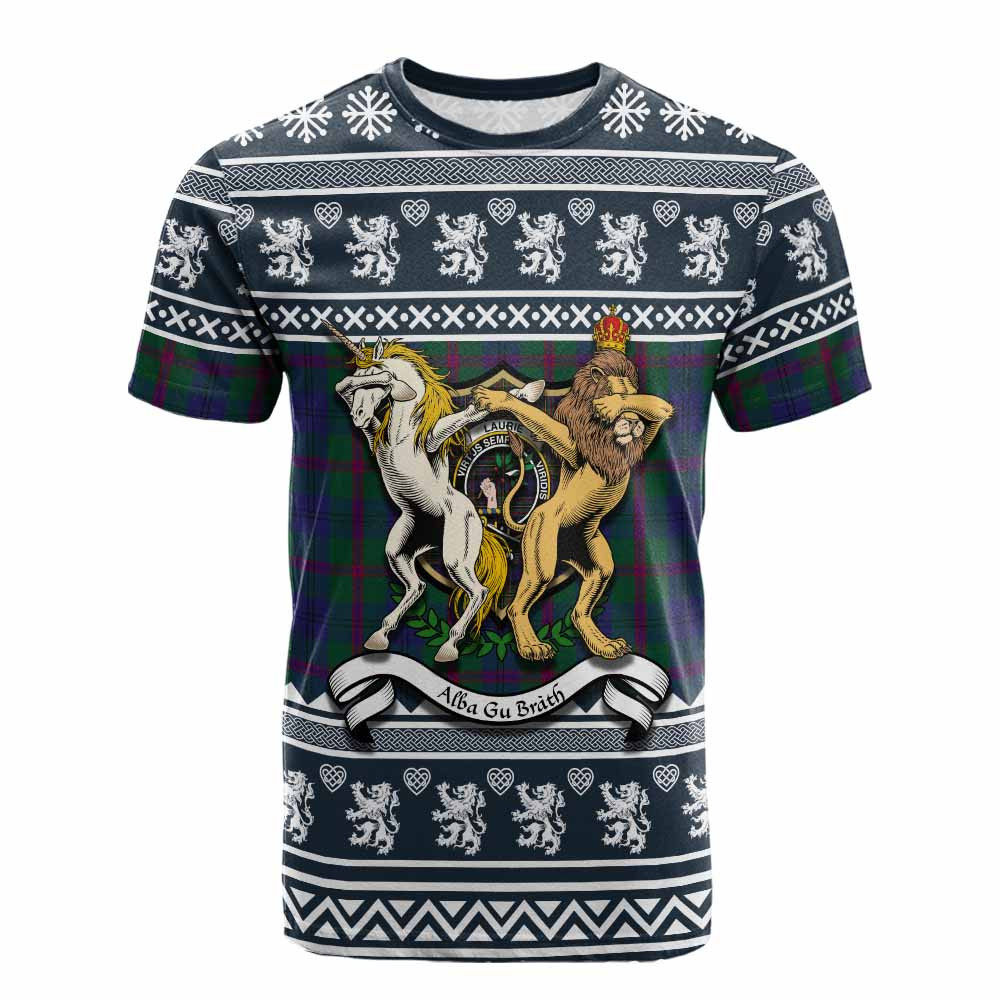 ScotsTee Shop Laurie Clan Tartan Crest Christmas Cotton T-shirt Coat of Arms Funny Style