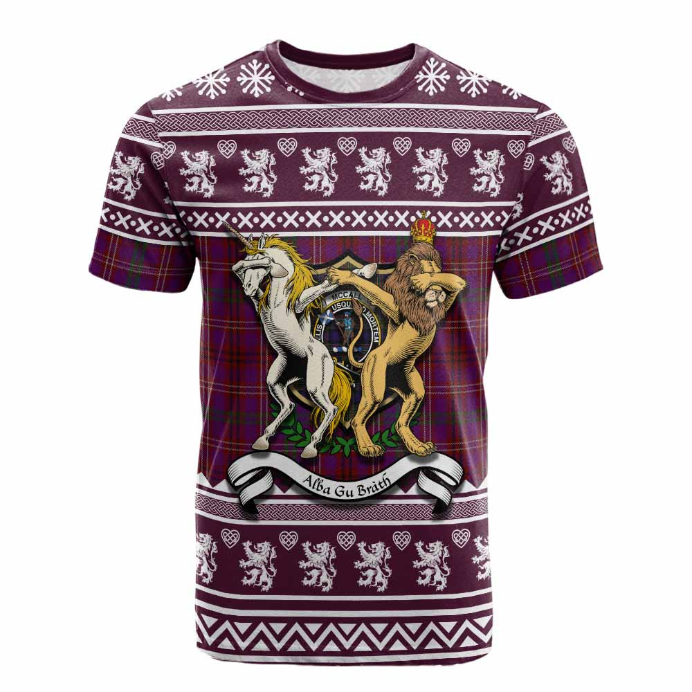 ScotsTee Shop McCall (Caithness) Clan Tartan Crest Christmas Cotton T-shirt Coat of Arms Funny Style