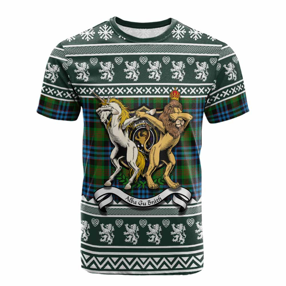 ScotsTee Shop Newlands Clan Tartan Crest Christmas Cotton T-shirt Coat of Arms Funny Style