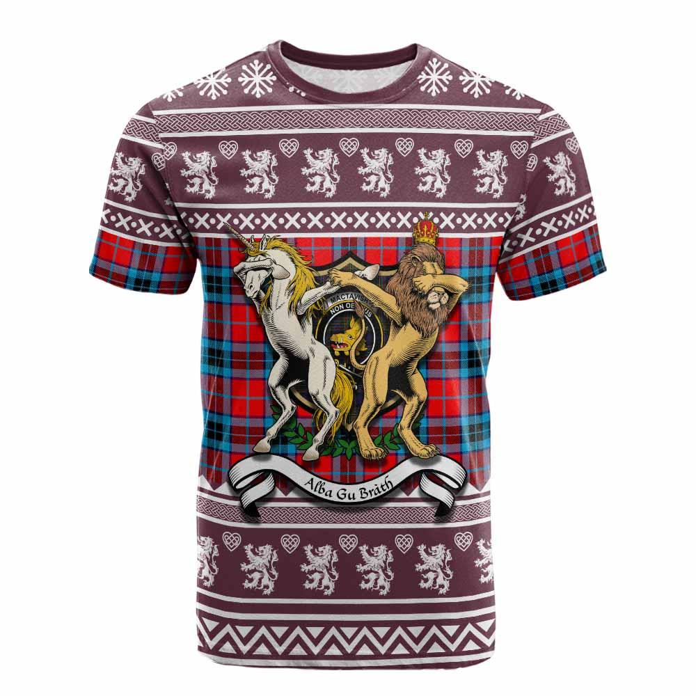 ScotsTee Shop MacTavish (McTavish) Clan Tartan Crest Christmas Cotton T-shirt Coat of Arms Funny Style