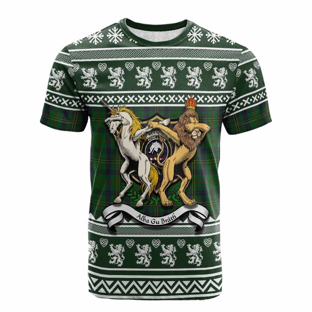 ScotsTee Shop Kennedy Clan Tartan Crest Christmas Cotton T-shirt Coat of Arms Funny Style