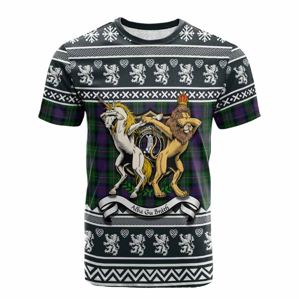 ScotsTee Shop MacCallum (McCallum) Clan Tartan Crest Christmas Cotton T-shirt Coat of Arms Funny Style