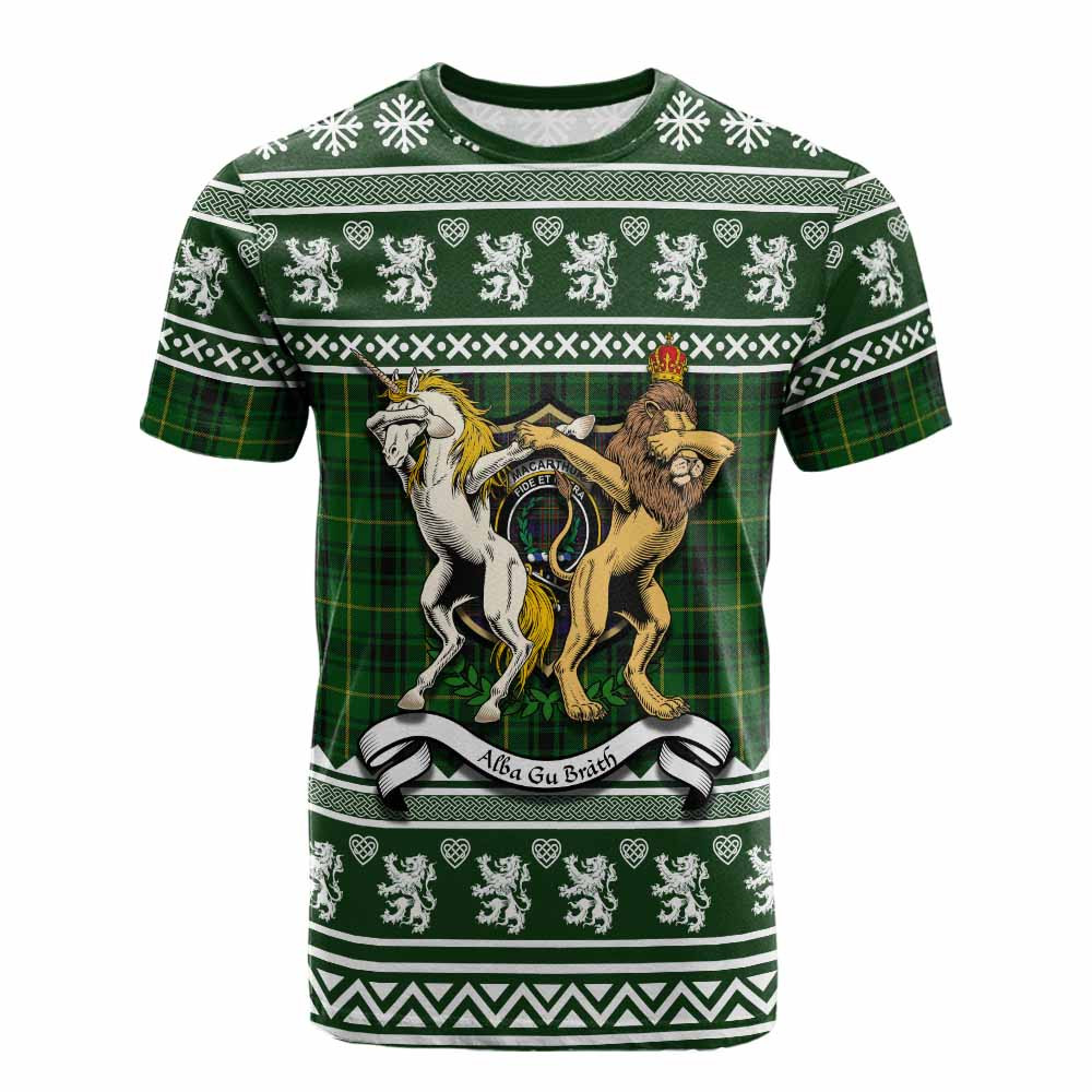 ScotsTee Shop MacArthur (McArthur) Clan Tartan Crest Christmas Cotton T-shirt Coat of Arms Funny Style