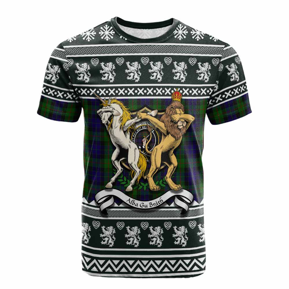 ScotsTee Shop Gunn Clan Tartan Crest Christmas Cotton T-shirt Coat of Arms Funny Style