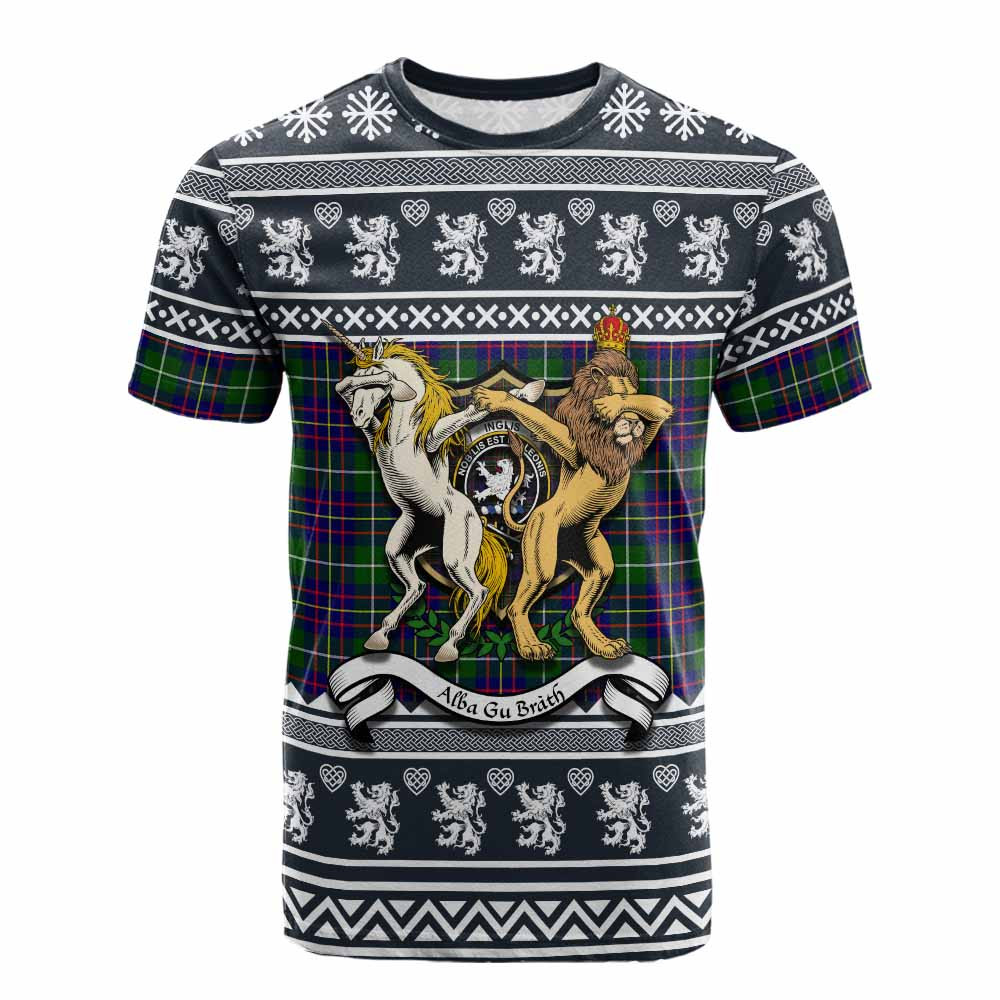 ScotsTee Shop Inglis Clan Tartan Crest Christmas Cotton T-shirt Coat of Arms Funny Style