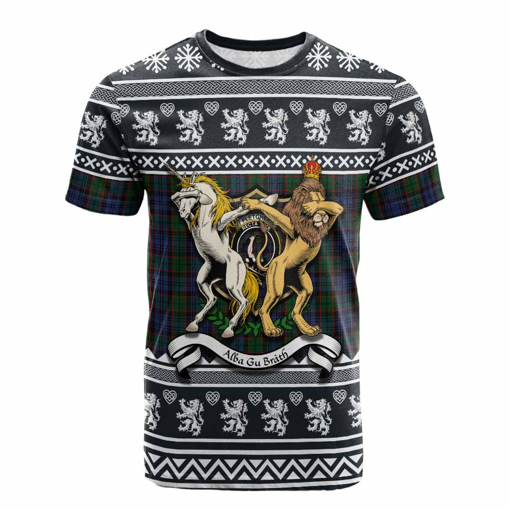 ScotsTee Shop Fletcher Clan Tartan Crest Christmas Cotton T-shirt Coat of Arms Funny Style