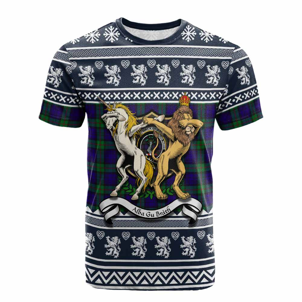 ScotsTee Shop MacKinlay (McKinlay) Clan Tartan Crest Christmas Cotton T-shirt Coat of Arms Funny Style