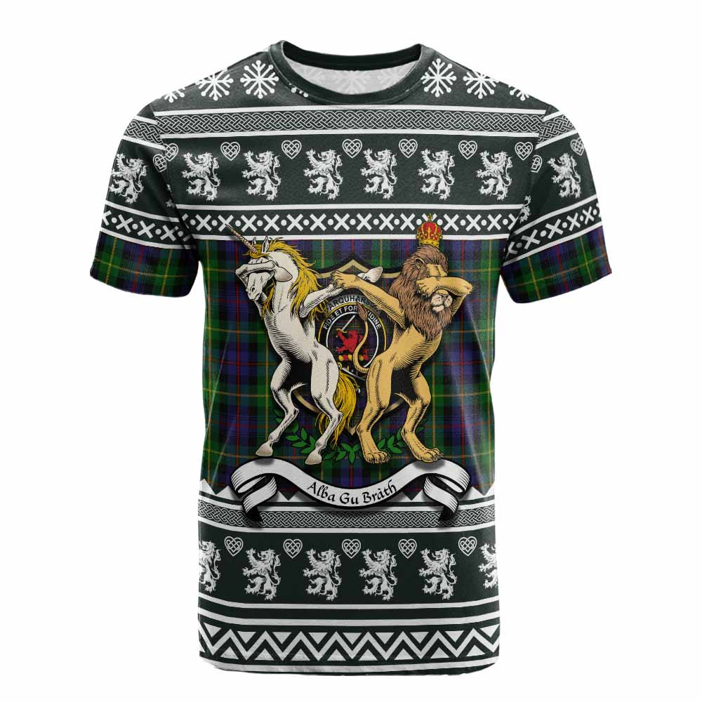 ScotsTee Shop Farquharson Clan Tartan Crest Christmas Cotton T-shirt Coat of Arms Funny Style