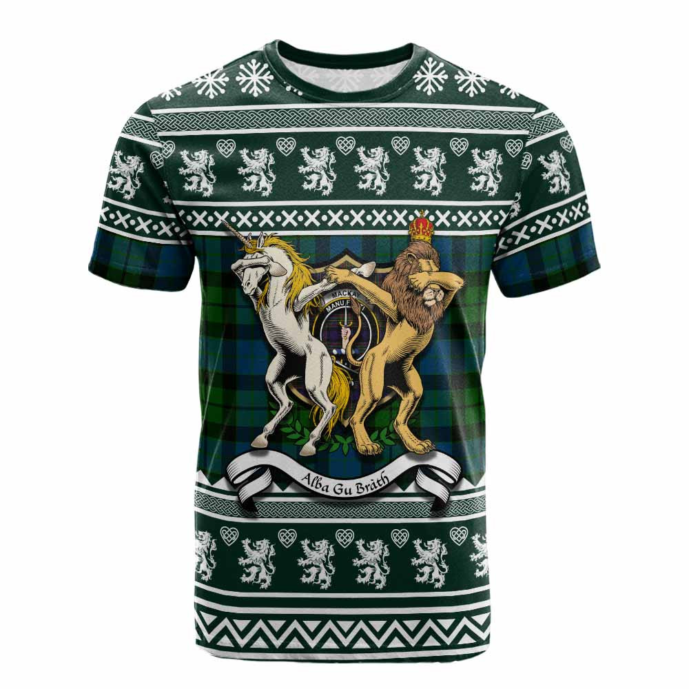 ScotsTee Shop MacKay (McKay) Clan Tartan Crest Christmas Cotton T-shirt Coat of Arms Funny Style