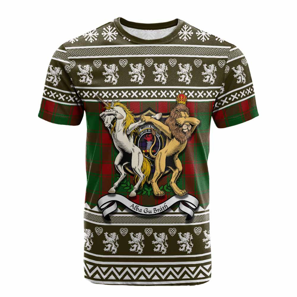 ScotsTee Shop Middleton Clan Tartan Crest Christmas Cotton T-shirt Coat of Arms Funny Style