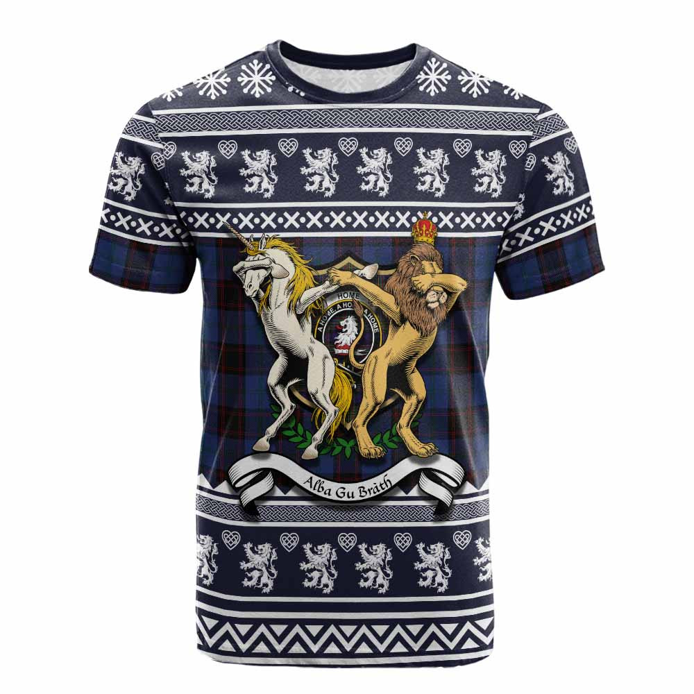ScotsTee Shop Home (Hume) Clan Tartan Crest Christmas Cotton T-shirt Coat of Arms Funny Style