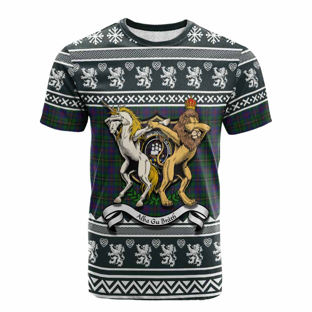 ScotsTee Shop Wood Clan Tartan Crest Christmas Cotton T-shirt Coat of Arms Funny Style
