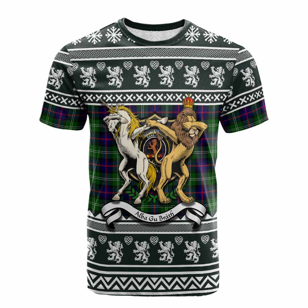 ScotsTee Shop Sutherland Clan Tartan Crest Christmas Cotton T-shirt Coat of Arms Funny Style