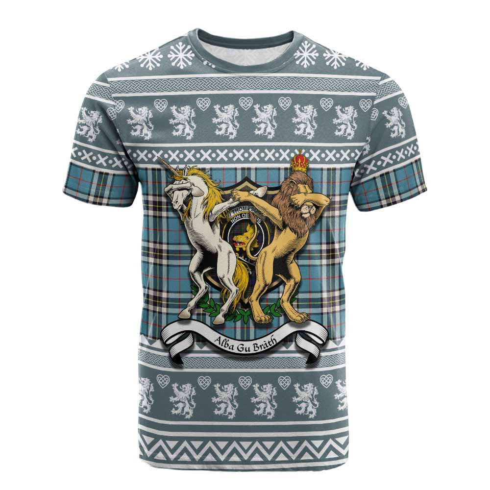 ScotsTee Shop Thompson (Thomson) Clan Tartan Crest Christmas Cotton T-shirt Coat of Arms Funny Style