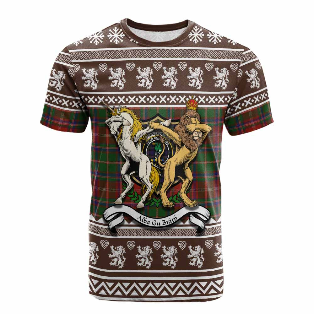 ScotsTee Shop Somerville Clan Tartan Crest Christmas Cotton T-shirt Coat of Arms Funny Style