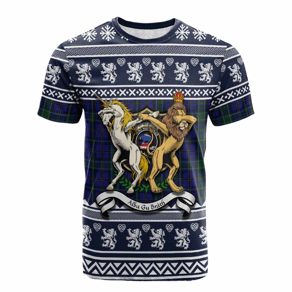 ScotsTee Shop Weir Clan Tartan Crest Christmas Cotton T-shirt Coat of Arms Funny Style