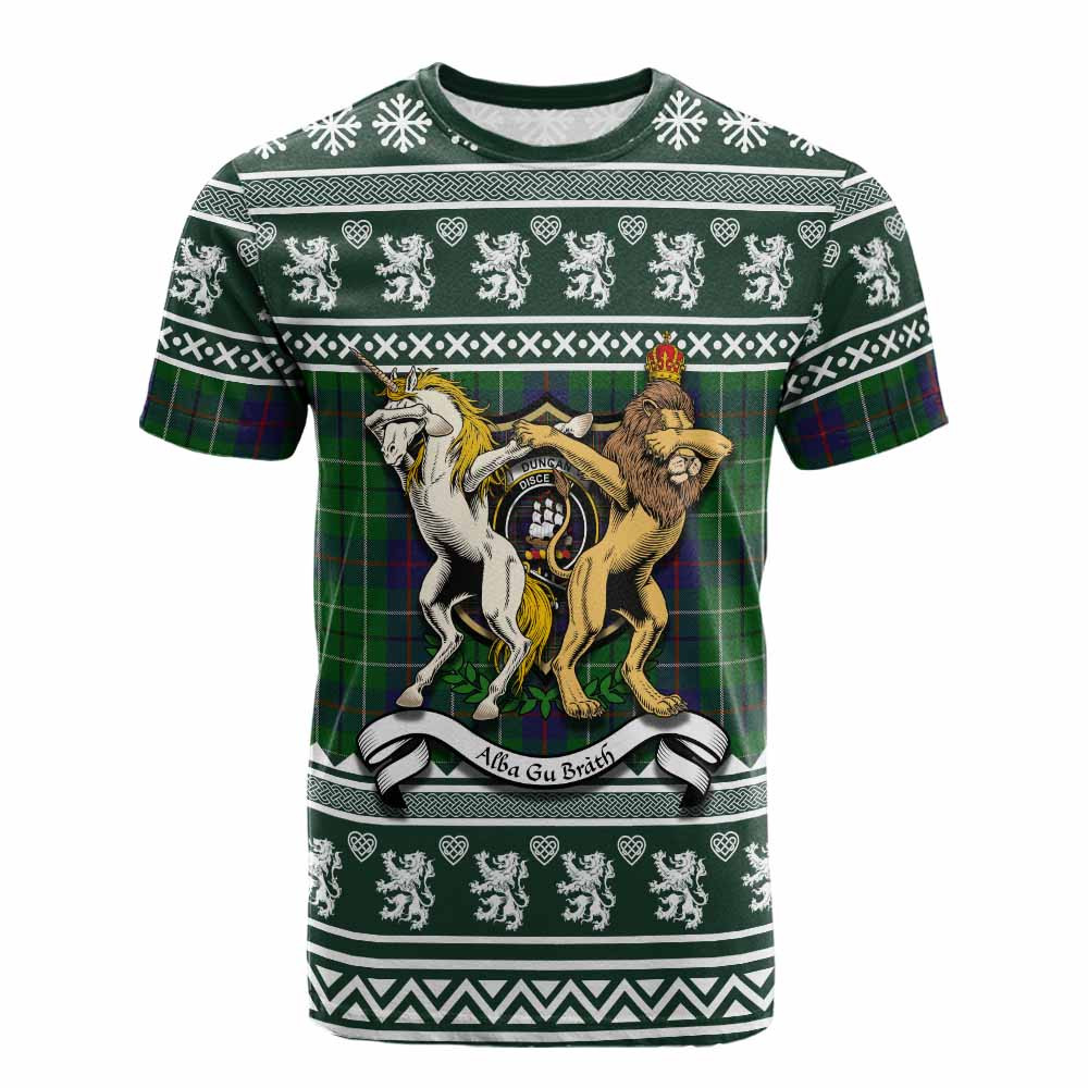 ScotsTee Shop Duncan Clan Tartan Crest Christmas Cotton T-shirt Coat of Arms Funny Style