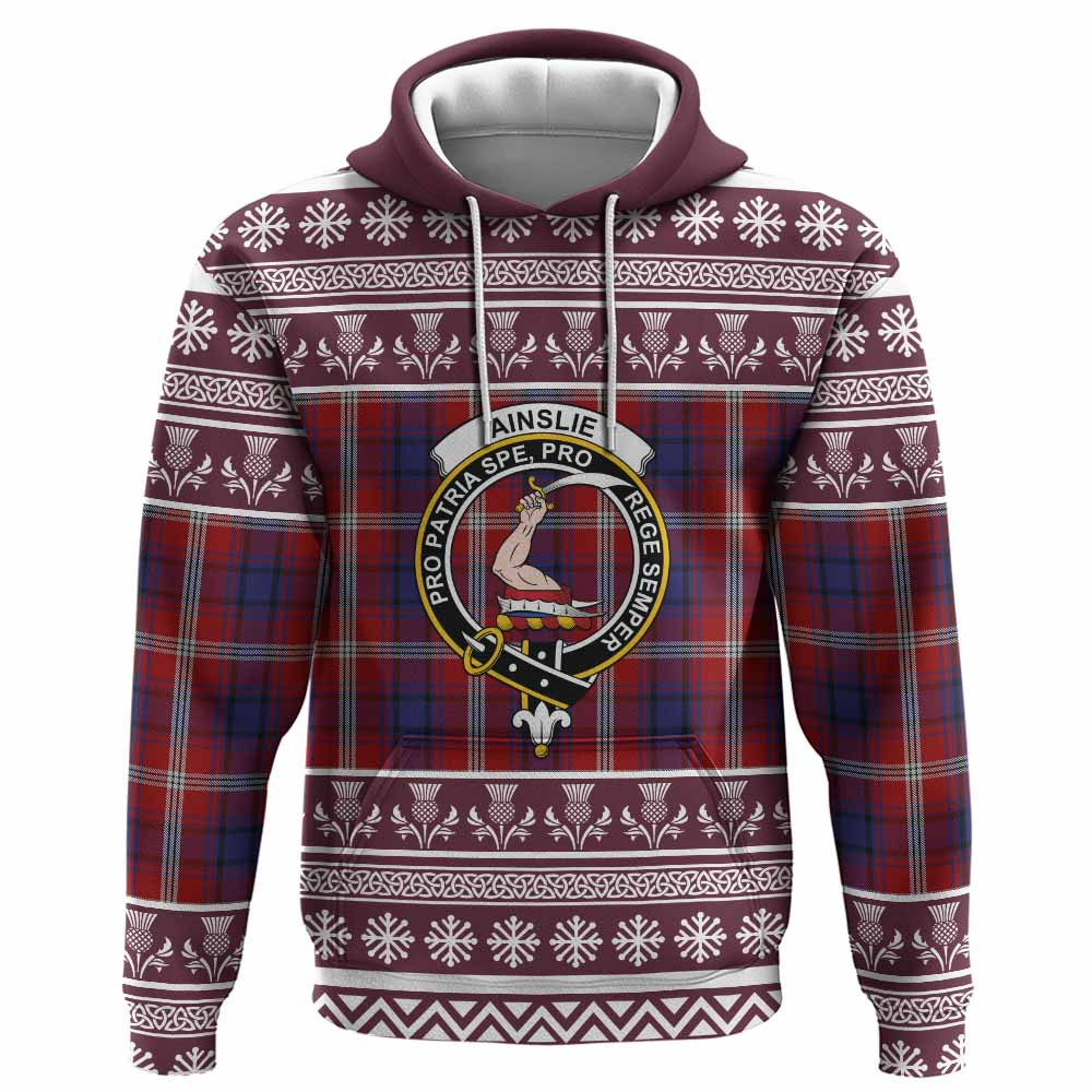 ScotsTee Shop Scottish Ainslie Clan Tartan Christmas Ugly Hoodie Family Crest