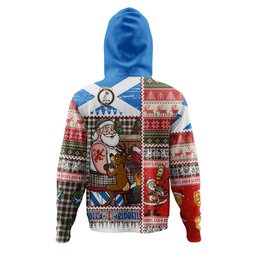 ScotsTee Shop Scottish Brodie Black & White Weathered Clan Crest Tartan Hoodie Santa Tattoo Christmas Comic Patchwork Style