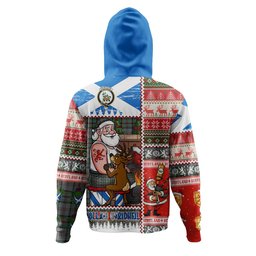 ScotsTee Shop Scottish Dinwoodie Ancient Clan Crest Tartan Hoodie Santa Tattoo Christmas Comic Patchwork Style