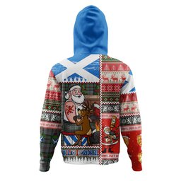 ScotsTee Shop Scottish Dinwoodie Ancient Clan Crest Tartan Hoodie Santa Tattoo Christmas Comic Patchwork Style