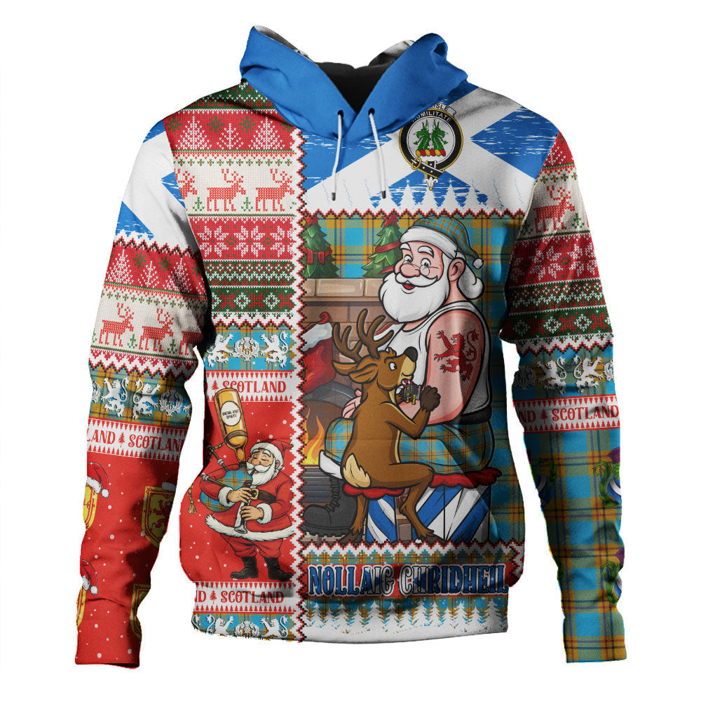 ScotsTee Shop Scottish Carlisle (Carlill) Ancient Clan Crest Tartan Hoodie Santa Tattoo Christmas Comic Patchwork Style