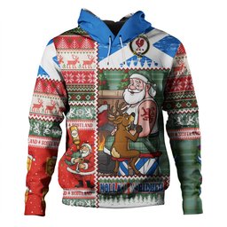 ScotsTee Shop Scottish Currie Ancient Clan Crest Tartan Hoodie Santa Tattoo Christmas Comic Patchwork Style